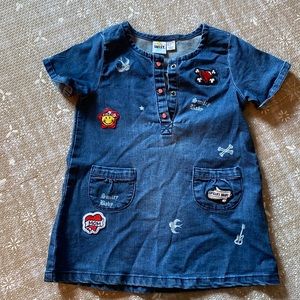 Smiley Baby Jean Dress w Patch detail